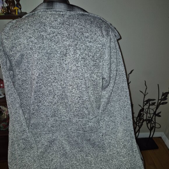Eddie Bauer Gray Knit Jacket Shirt with Flannel Collar Zip and Snap Size Medium - Picture 2 of 7